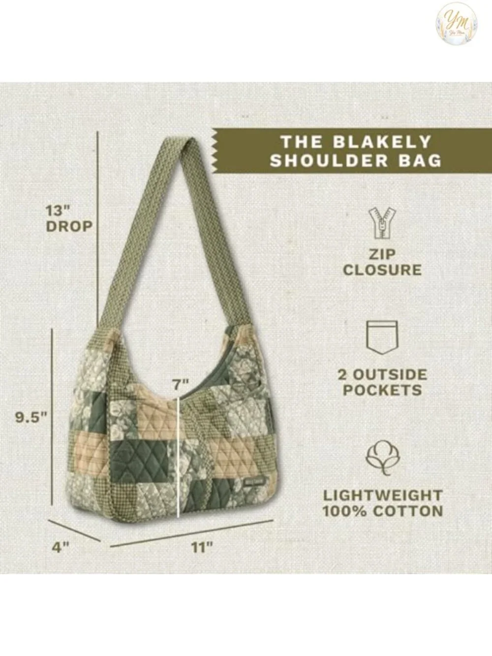 Quilted Shoulder Hobo Bag, Patchwork Cotton Purse, Women's Lightweight Handbag